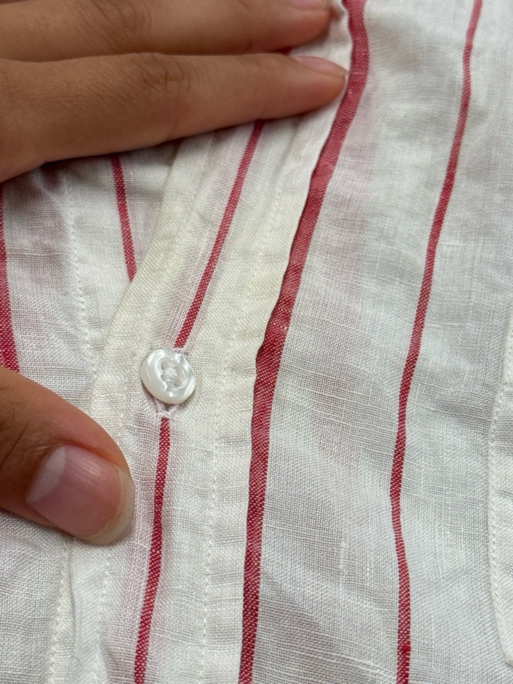 Frank & Eileen White Red Linen Stripe Button-Up Shirt - Picture 4 of 7